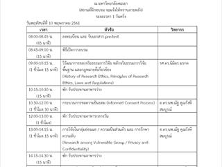 กองบริหารงานวิจัยและประกันคุณภาพการศึกษา,จัดอบรมหลักสูตร,หลักสูตรการฝึกอบรมสำหรับการวิจัยด้านวิทยาศาสตร์การแพทย์,เรื่อง,หลักจริยธรรมพื้นฐานและการทบทวนพิจารณาโครงการวิจัยด้านวิทยาศาสตร์การแพทย์