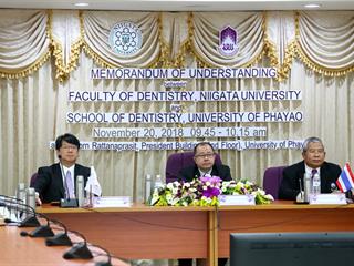 คณะทันตแพทยศาสตร์,มหาวิทยาลัยพะเยา,ทำบันทึกข้อตกลงความเข้าใจ,(MOU),ร่วมกับมหาวิทยาลัยนิงาตะประเทศญี่ปุ่น,เพื่อการแลกเปลี่ยนนิสิตนักศึกษา,ฝึกประสบการณ์ระดับปริญญาตรี,และแลกเปลี่ยนข้อมูลด้านการศึกษา,รวมถึงการทำวิจัยร่วมกัน