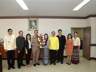 อธิการบดีมหาวิทยาลัยพะเยา,พร้อมคณะผู้บริหาร,ต้อนรับผู้ว่าราชการจังหวัดพะเยาพร้อมผู้บริหาร,ในโอกาสแสดงความยินดีในการเข้ารับตำแหน่งอธิการบดีมหาวิทยาลัยพะเยา