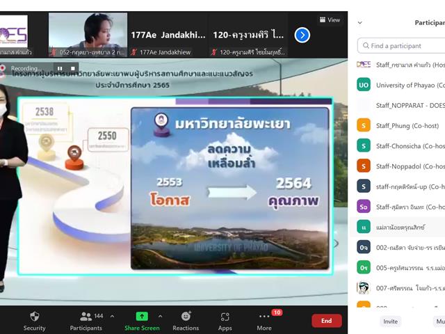 ผู้บริหารมหาวิทยาลัยพะเยา พบ ผู้บริหารสถานศึกษา แนะแนวสัญจร ปีการศึกษา ๒๕๖๕ ผ่านระบบ Zoom Cloud Meeting