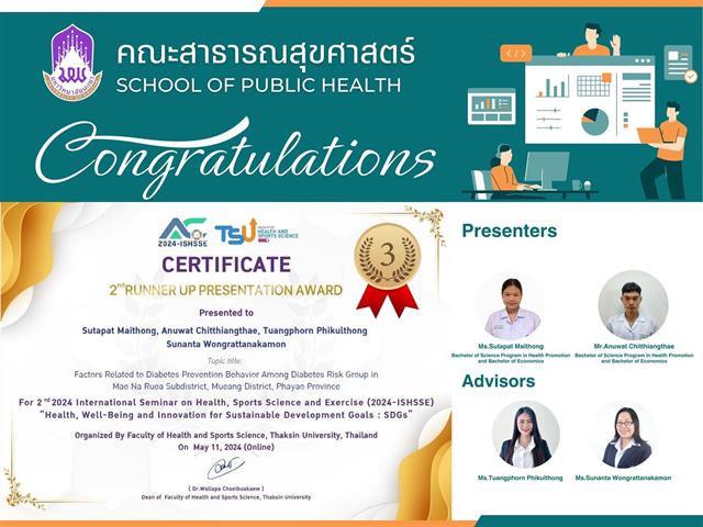 คว้ารางวัลในการแข่งขันทักษะวิชาการและวิจัย 5 รางวัล ในงานประชุมสัมมนาระดับนานาชาติ 2nd 2024 International Seminar on Health, Sports Science and Exercise (2024-ISHSSE) 