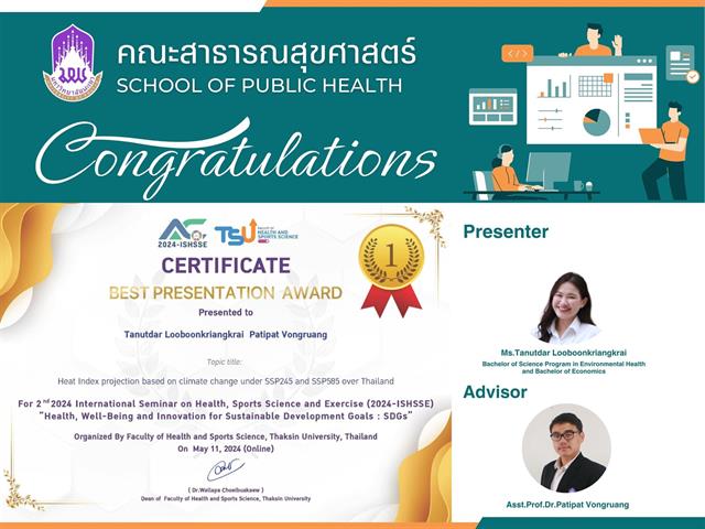 คว้ารางวัลในการแข่งขันทักษะวิชาการและวิจัย 5 รางวัล ในงานประชุมสัมมนาระดับนานาชาติ 2nd 2024 International Seminar on Health, Sports Science and Exercise (2024-ISHSSE) 