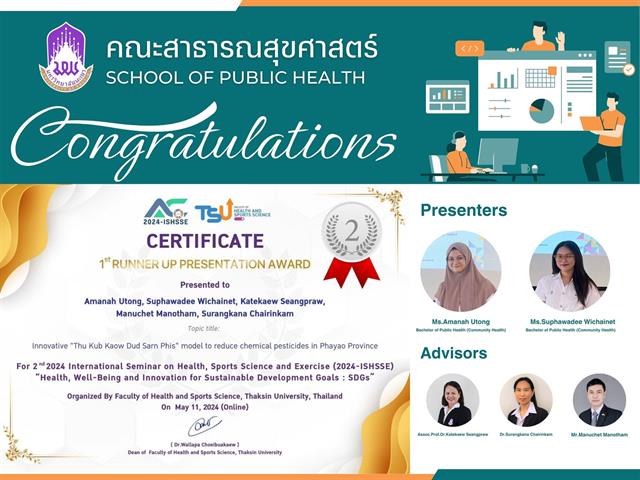 คว้ารางวัลในการแข่งขันทักษะวิชาการและวิจัย 5 รางวัล ในงานประชุมสัมมนาระดับนานาชาติ 2nd 2024 International Seminar on Health, Sports Science and Exercise (2024-ISHSSE) 
