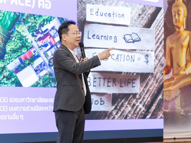 วันที่ 18 กันยายน 2568 กองบริหารงานวิจัย มหาวิทยาลัยพะเยา จัดกิจกรรม Pitching การประกวดรางวัลสนับสนุนพื้นที่การเรียนรู้ (Learning Space for SDGs 2025) 