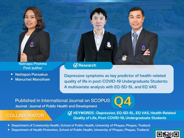 คณะสาธารณสุขศาสตร์ มหาวิทยาลัยพะเยา ขอแสดงความยินดีกับอาจารย์ ในโอกาสได้รับการตีพิมพ์ผลงานวิจัยในวารสารระดับนานาชาติ ฐานข้อมูล Scopus Q4