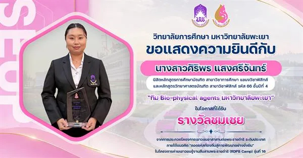 ขอแสดงความยินดีกับ นางสาวศิริพร แสงศรีจันทร์ ในโอกาสที่ได้รับ รางวัลชมเชย จากการประกวดโครงการเยาวชนอาสาสานต่อพระราชดำริ ระดับประเทศ